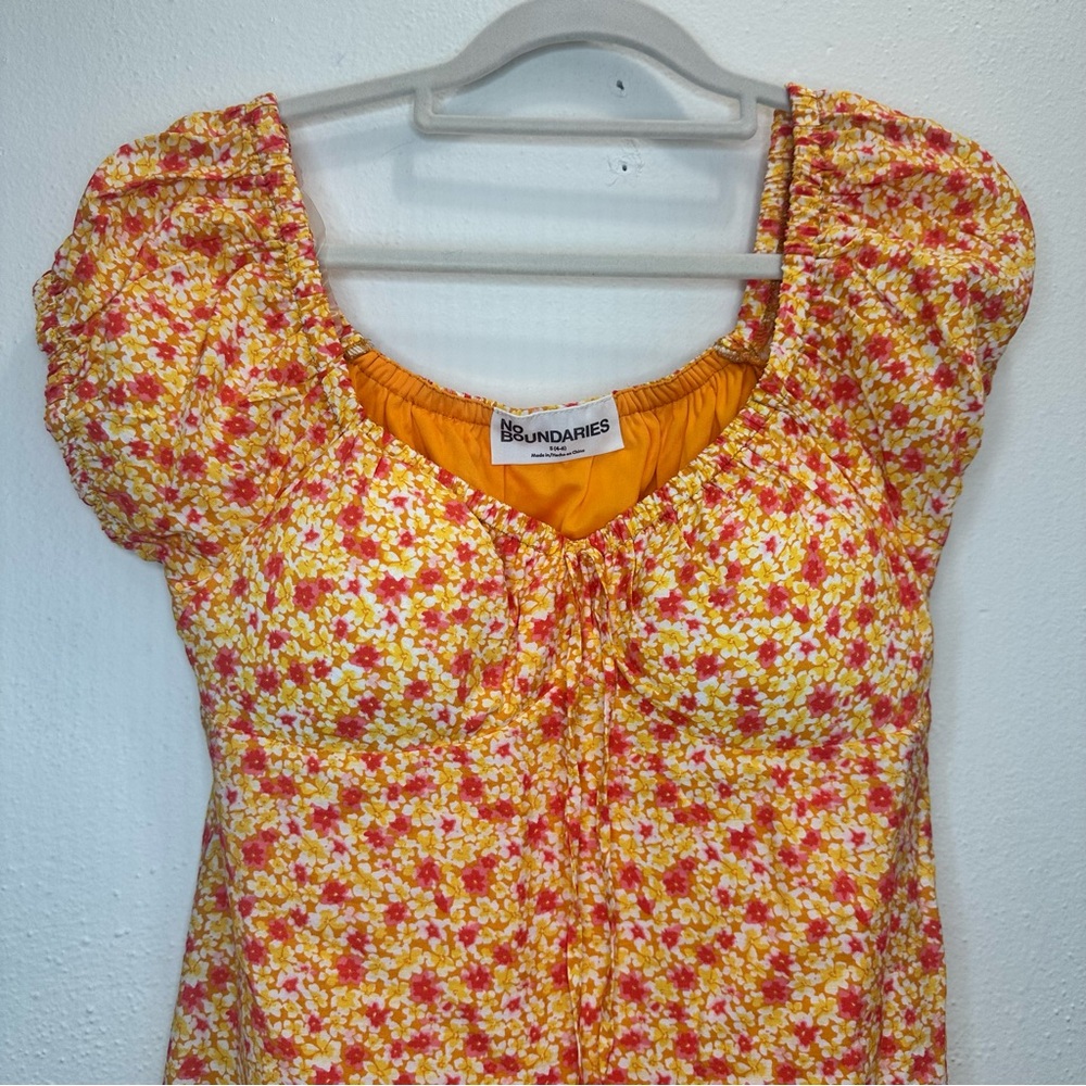 NWOT No Boundaries Orange & Yellow Mini Floral Dress Size Small - Picture 4 of 11